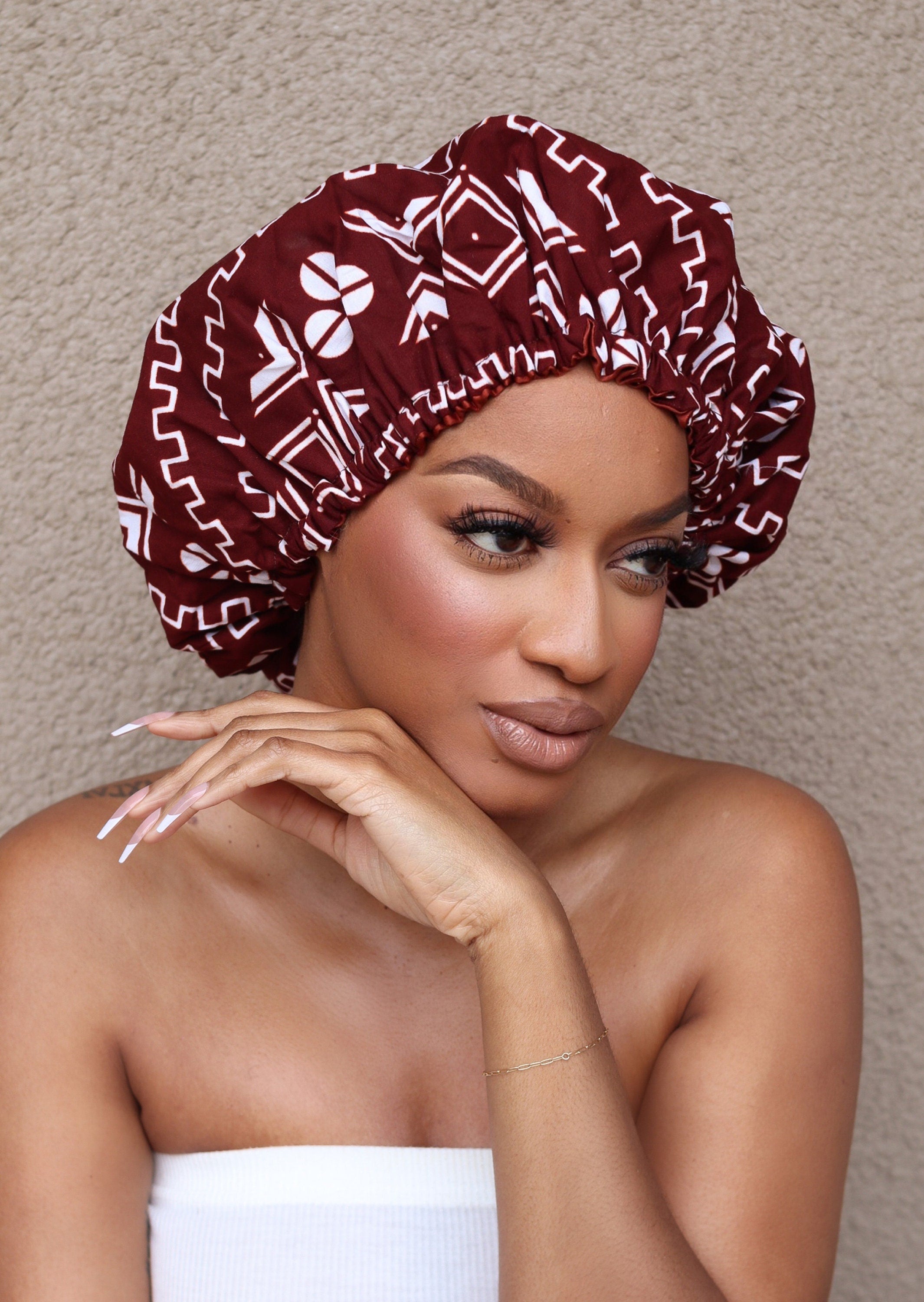 Ankara / silk reversible bonnet, African print bonnet, silk bonnet, wax print bonnet,