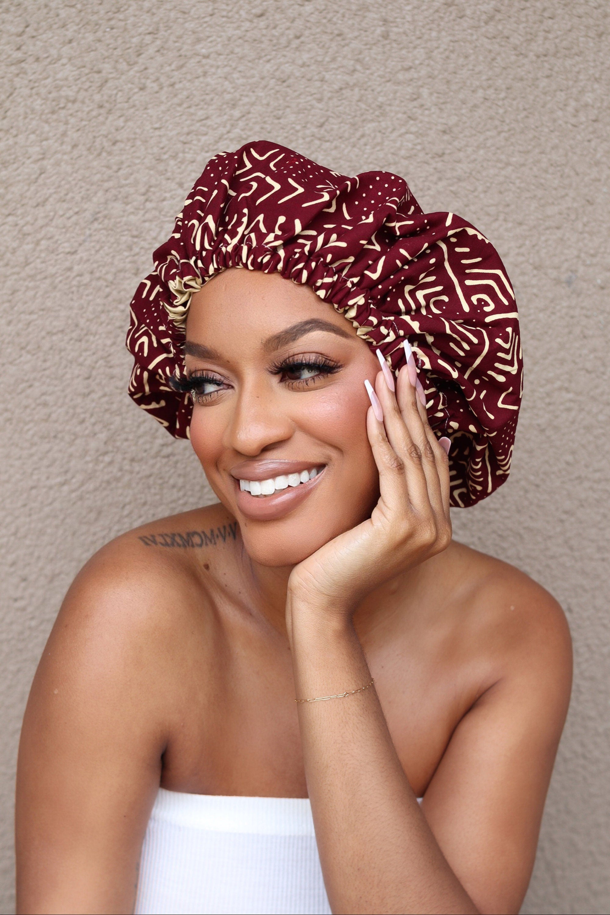 Ankara / silk reversible bonnet, African print bonnet, silk bonnet, wax print bonnet,