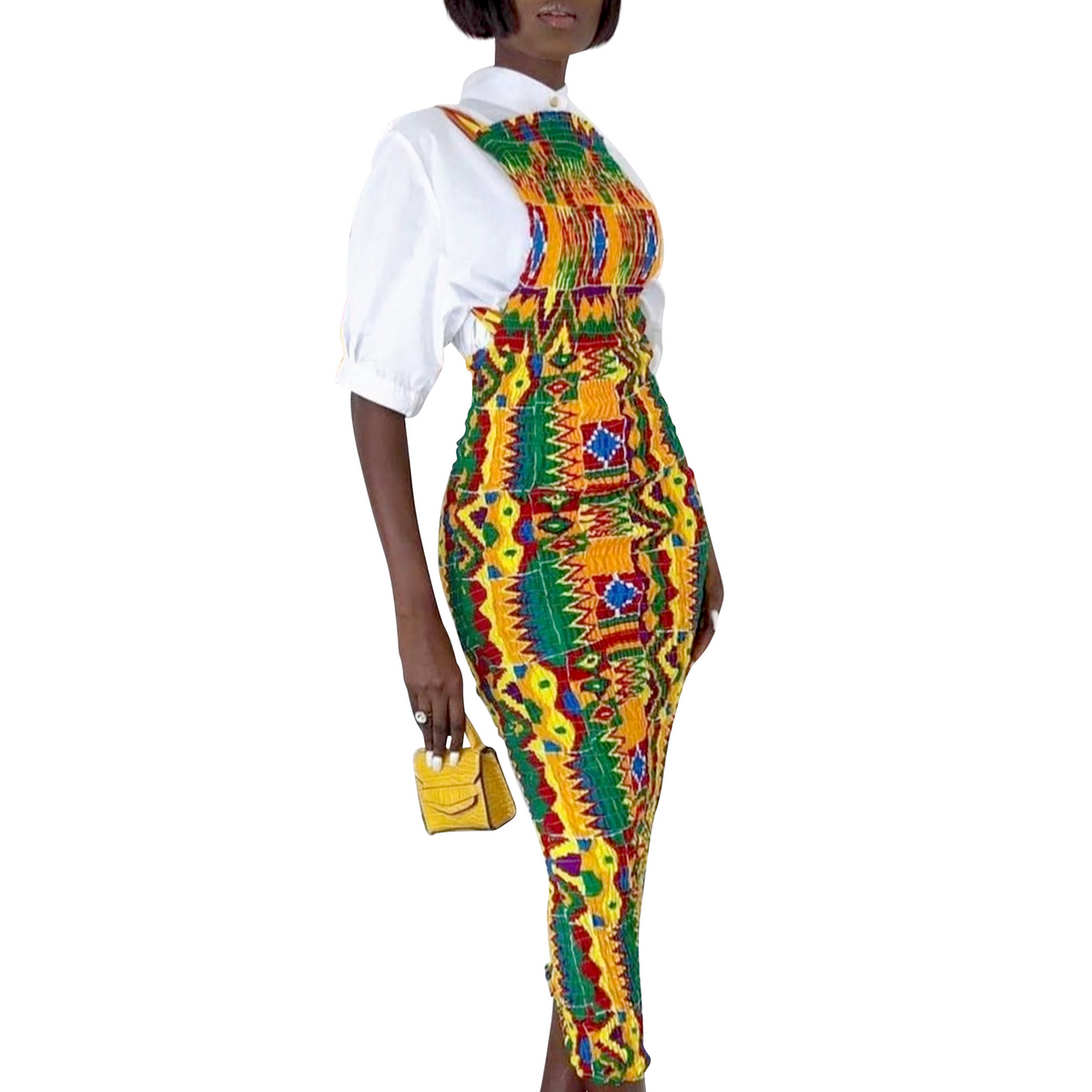kente bodycon dress Amara Women's African Print Stretch Dress (Kente) XS / Black main image 1
