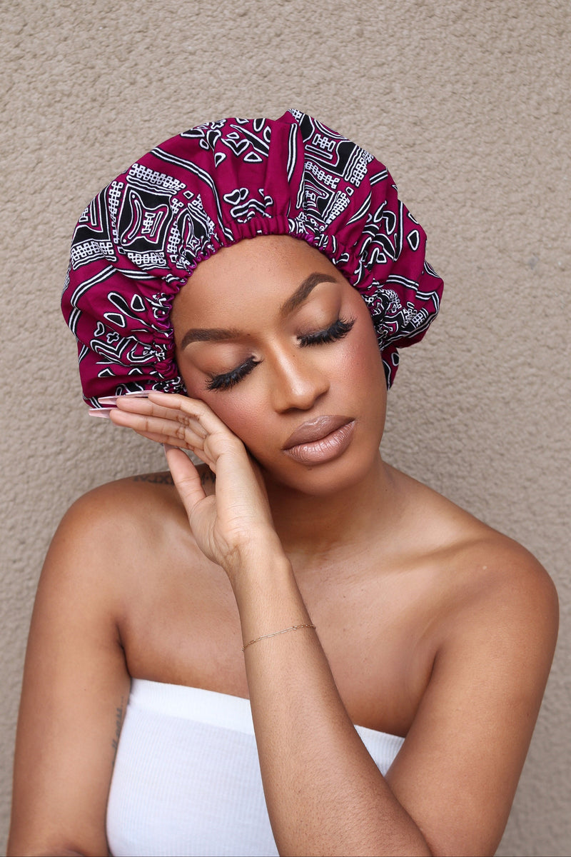 Ankara / silk reversible bonnet, African print bonnet, silk bonnet, wax print bonnet,