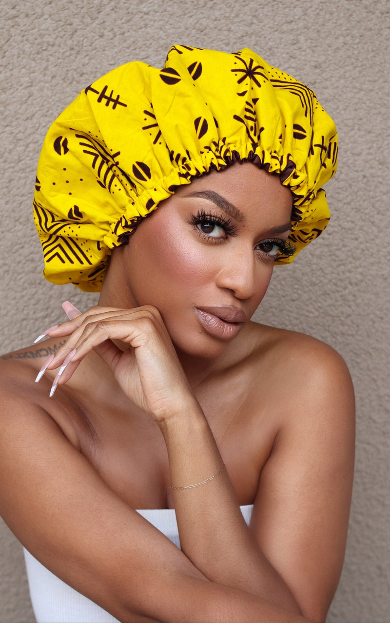 Ankara / silk reversible bonnet, African print bonnet, silk bonnet, wax print bonnet,
